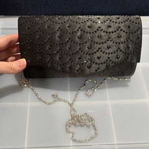 Black Beaded Evening Clutch with Silver Chain